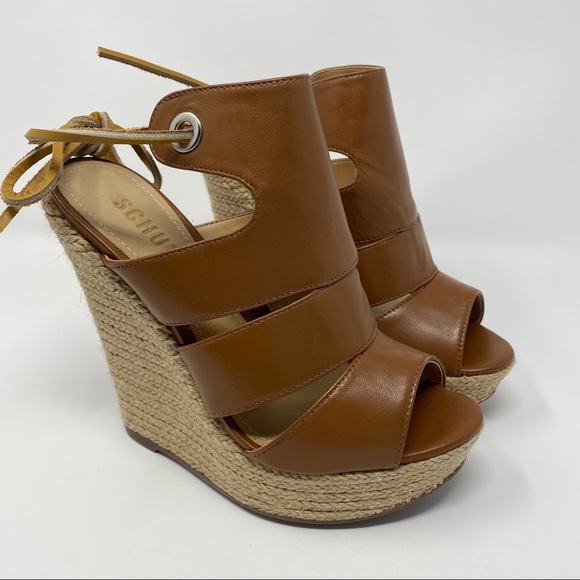 Schutz Ilione Platform Wedge Sandals lace up tan 5 - Picture 2 of 11